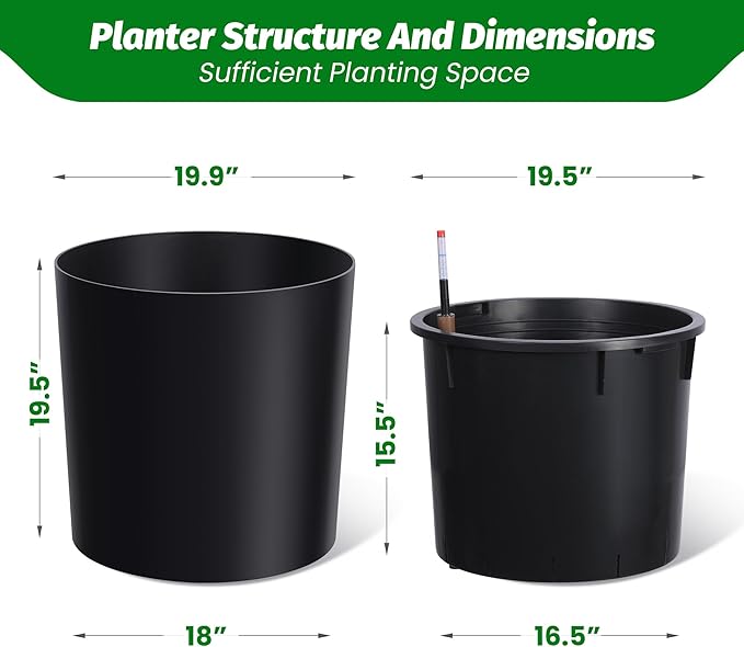 Set of 2 Tall Planters for Outdoor Plants, 20" Large Planter Pots with Drainage Holes & Water Level Monitor, Self-Watering Flower Pots for Patio, Porch, Garden, Front Door Decor, Indoor Outdoor