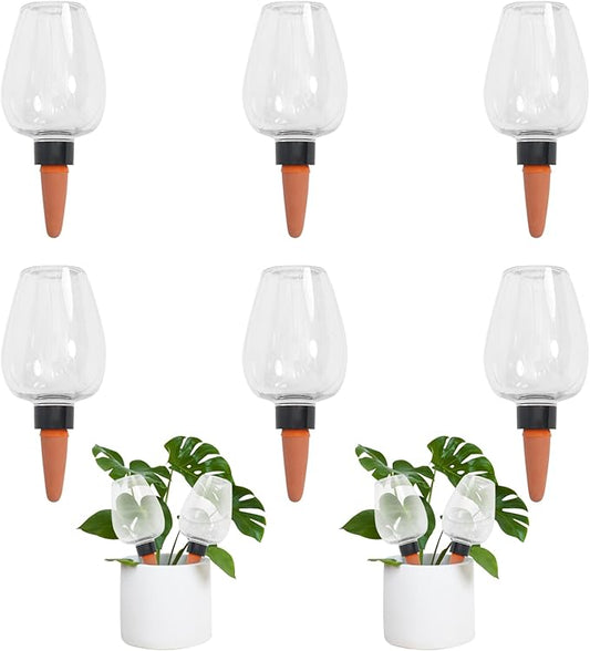 6pack Plant Self Watering Globes, Plastic Water Bulbs Top Fill, 12.3 oz Plant Watering Devices System Slow Release Terracotta, Water Spikes Stakes for Indoor (Clear-6pack)