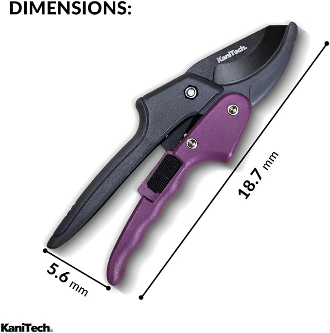 KaniTech Pruning Shears for Gardening with Gloves - Heavy Duty Garden Shears, Aluminum Hand Pruners with TPR Grip Handle, 8 inch 3.55mm Thick Blade - for Branches, Flowers & Plants (Purple)