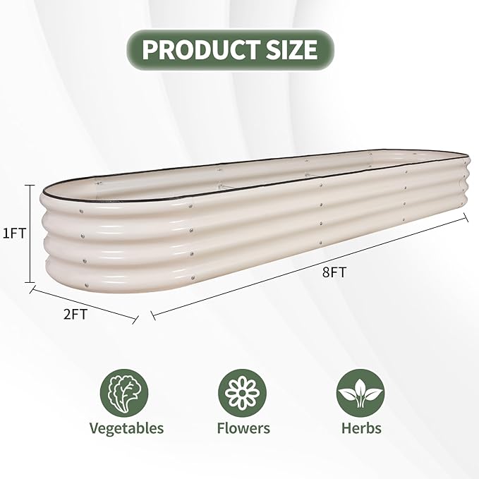 1MORE Galvanized Raised Garden Bed- Planter Garden Boxes Outdoor, Raised Beds for Gardening,Metal Garden Bed Kit for Vegetables Flower, Planter Raised Beds.8x2x1ft White-2pcs
