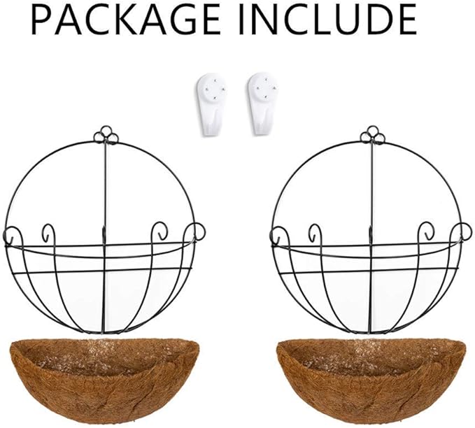 NUPTIO 2 Pcs 14 Inch Hanging Planters for Indoor Wall Planter Pots with Coconut Liners Wire Large Garden Artificial Faux Flowers Basket for Summer Outdoor Outside Fence Decoration