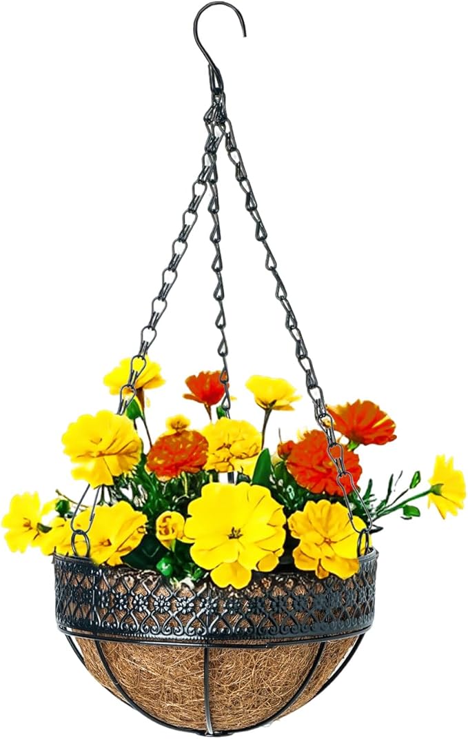 3-Pack Hanging & Wall-Mounted Plant Baskets with Natural Coconut Fiber Liner, Decorative Planters for Home Garden Patio Yard (3Pack EXPHanger, 8Inch)