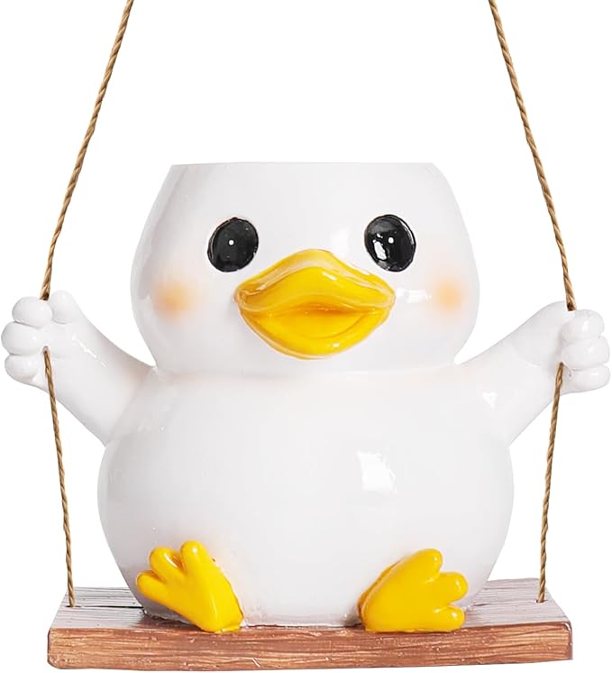Cute Swing Duck Hanging Planters for Indoor Plants Small Succulent Pots with Drainage Hole Unique Resin Outdoor Plant for String of Pearls Gift Ideas for Mother Day Christmas