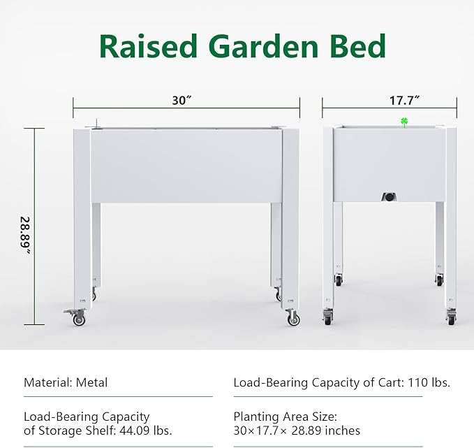 Raised Garden Bed with Legs, 28.9" Tall Self-Watering Raised Planter Box with Lockable Wheels, Drainage Plug and Gauge for Vegetables Flowers, Rustproof Resin for Backyard Patio (Ashen)