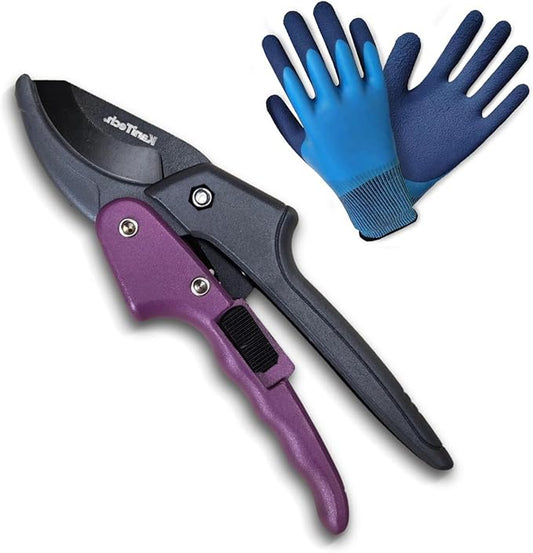 KaniTech Pruning Shears for Gardening with Gloves - Heavy Duty Garden Shears, Aluminum Hand Pruners with TPR Grip Handle, 8 inch 3.55mm Thick Blade - for Branches, Flowers & Plants (Purple)