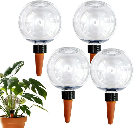 Self-Watering Globes for Indoor Plants, Clear Glass Automatic Watering Planter Insert, Self-Watering System Spikes for Release Terracotta Planter, Watering Bulbs with Slow Release (4PCS)