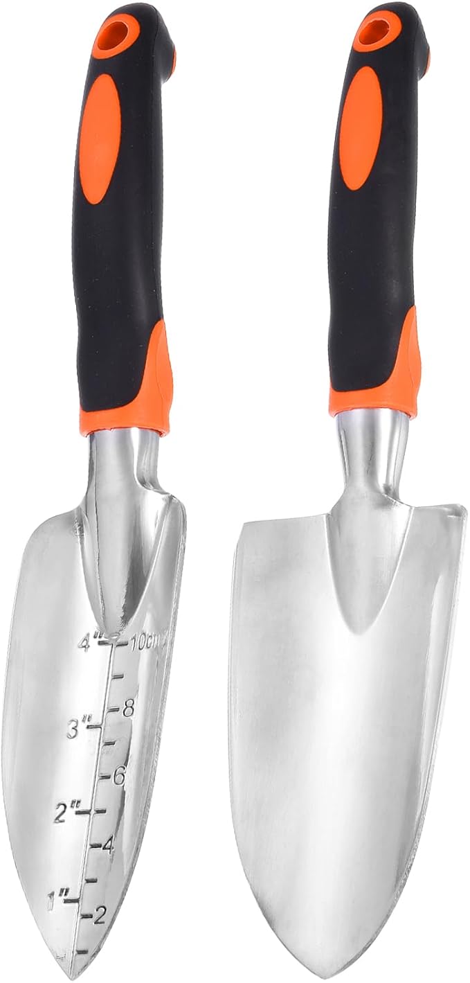 HARFINGTON 2pcs Garden Hand Shovels 11.8" Measurements Aluminum Transplanting Trowel Small Gardening Hand Tools for Planting, Orange