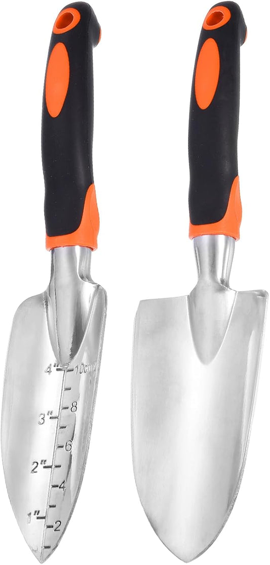 HARFINGTON 2pcs Garden Hand Shovels 11.8" Measurements Aluminum Transplanting Trowel Small Gardening Hand Tools for Planting, Orange