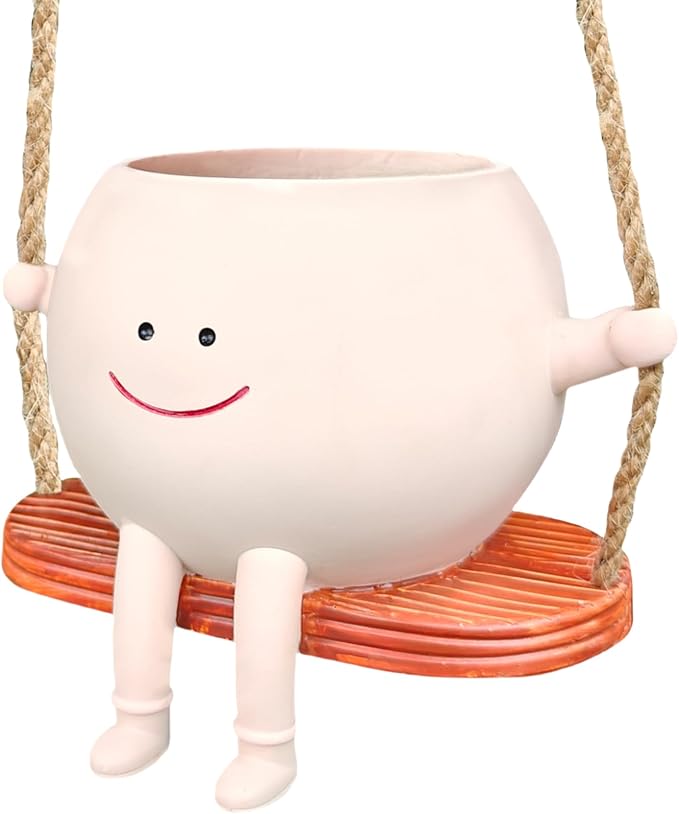 Swing Face Planter Pot with Drainage Holes, Cute Succulent Hanging Planter for Indoor Outdoor Plants, for Plant Lovers and Mothers