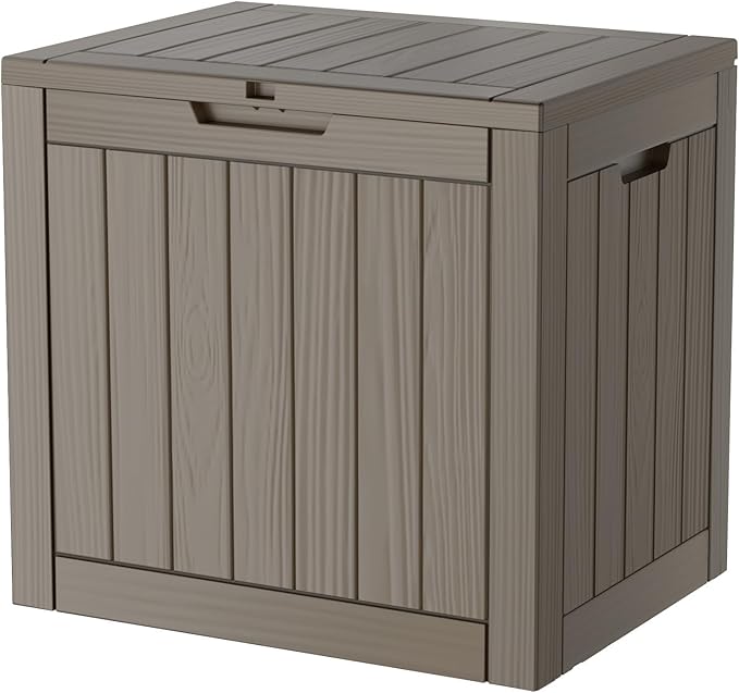 Mersco 30 Gallon Double-Wall Resin Deck Box - Lockable Waterproof Outdoor Storage Box, 151bs Capacity & Doubles as Seating for Patio Furniture - Garden Tools, Pool Accessories (Grey)