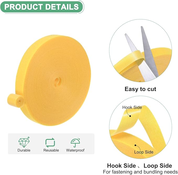 1-Roll Garden Plant Tape, 33 ft x 0.6 in Garden Hook and Loop Plant Ties Multi-Purpose Use Adjustable and Reusable Twist Wire Tape for Plants/Flowers/Vines [Yellow]