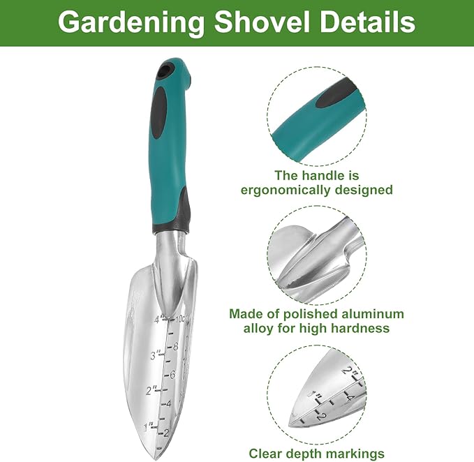 HARFINGTON 2pcs Garden Hand Shovels 11.8" Measurements Aluminum Transplanting Trowel Small Gardening Hand Tools for Planting, Blue