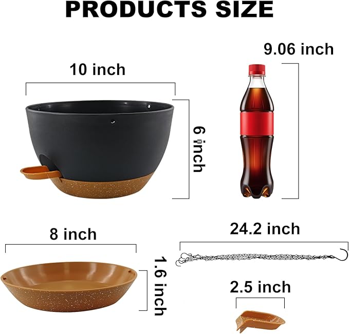 10 inch Hanging Planters for Indoor Plants, 3 Pack Self-Watering Hanging Planter Pots with Chain and Drainage Holes, Outdoor Hanging Baskets for Garden Home Decor (Black With Brown, 3pcs/10inch)