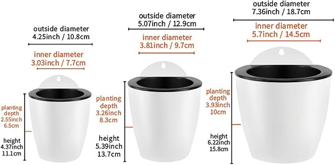 PP Plants Pots for Indoor Outdoor Gardening Hanging Self-Watering Flower Pots with Drainage Holes, Modern Planters for Houseplants Succulents Herbs (5, Medium)