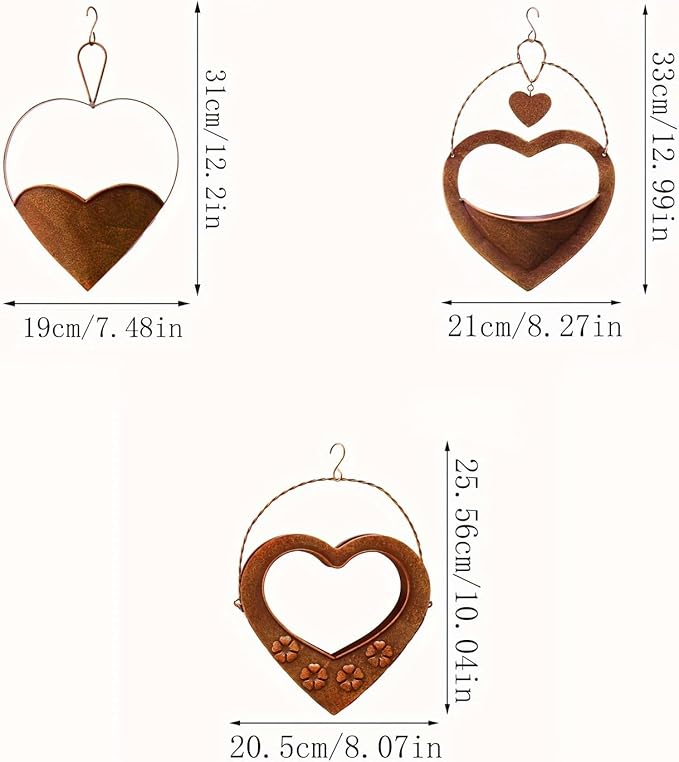 Metal Plant Hanger Outdoor & Indoor - Heart-Shaped Rustic Hanging Planter with Hook for Garden Window Wall, for Mom Grandma Women