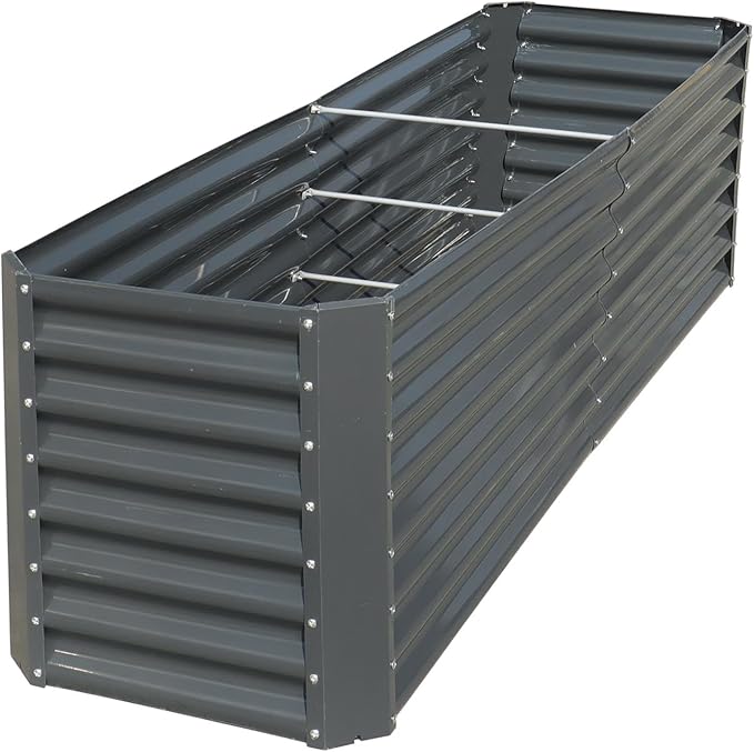 8x2x2Ft Electro-Galvanized Sheet Steel Raised Garden Bed for Flowers Planting Vegetables Grey Flower Box Volume 239 Gallons