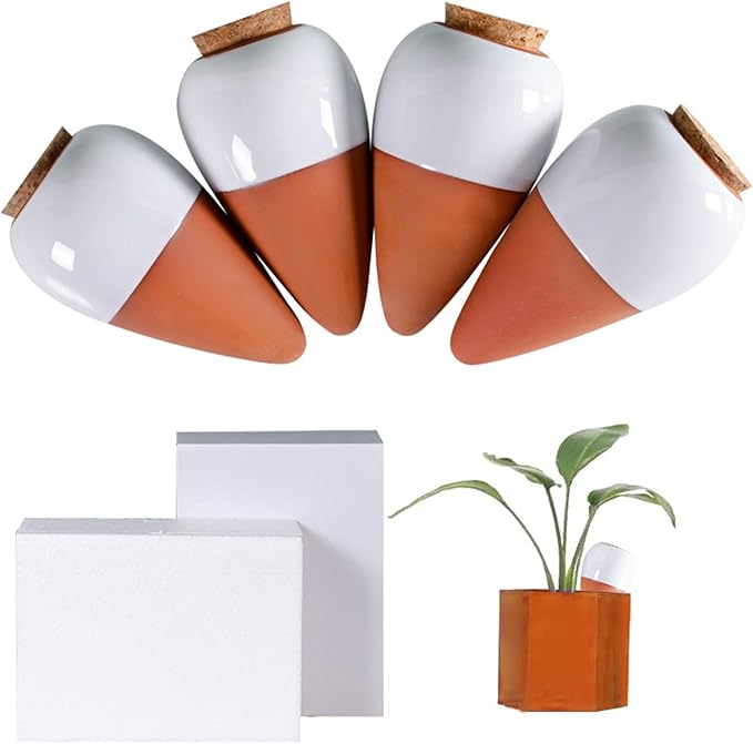 Terracotta Watering Spike, Self Watering Planter Insert, Large Self Watering Globes Automatic Plant Watering Devices for Vacation Care, Garden/Office/Outdoor/Indoor Plants, 4 Pack
