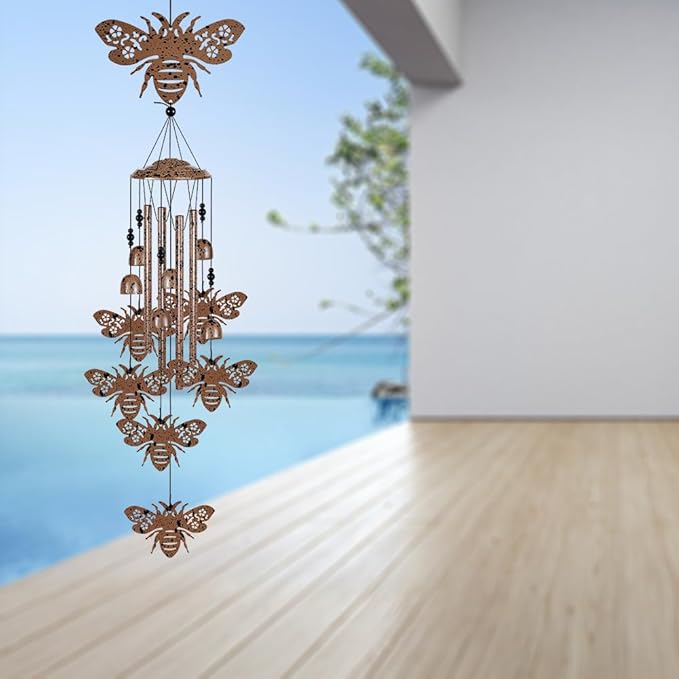 Bees Wind Chimes for Garden,Home,Balcony,Yard,Outdoor Decor, Bee Wind Bell, Memorial Windchimes, Bee Decoration, Wind Catcher, Blessing Wind Chime for Mom,Grandma,Family,Women,Friend