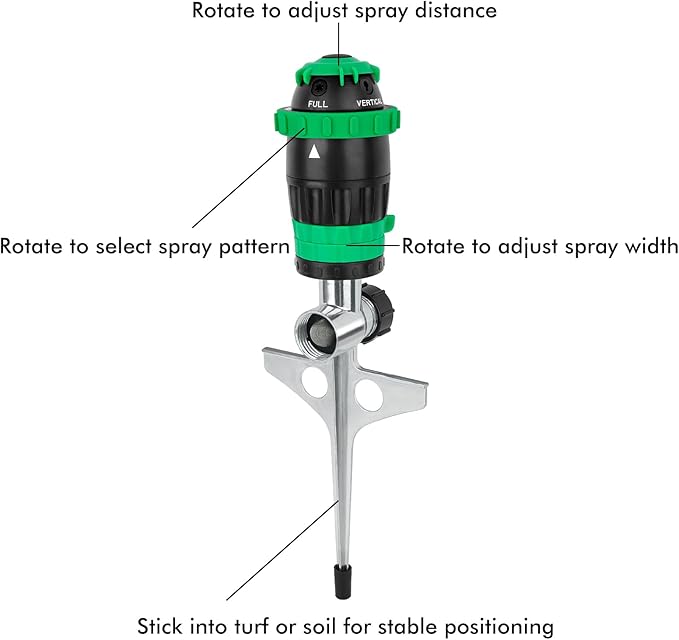 [2 Pack] RESTMO Gear Drive Sprinkler with Metal Spike Base, 5-Pattern Heavy Duty Gardening Watering System, Multi-Adjustable Lawn Sprinkle for Garden Plant, Flower Bed and Large Yard Area, Green