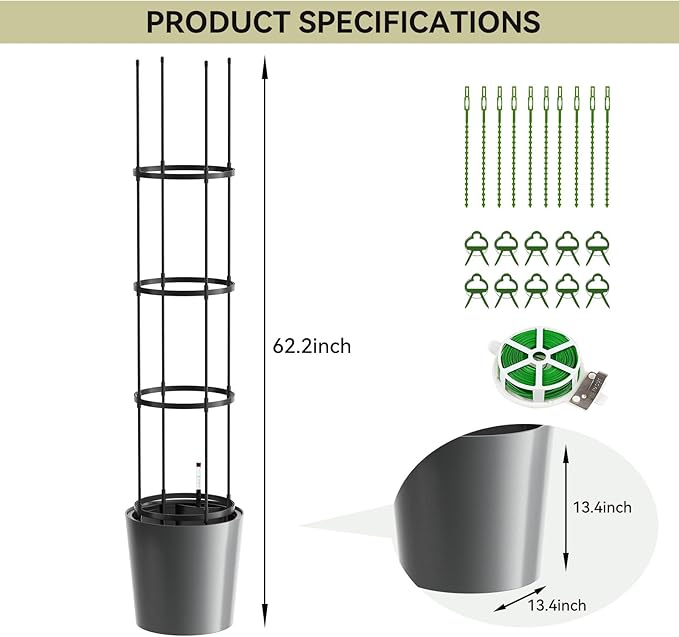 SUNYRISY Raised Garden Bed Planter Box with Trellis, Self Watering Tomato Planter Box with Wheels for Climbing Plants Vegetable Vine Flowers Outdoor Patio, Grey