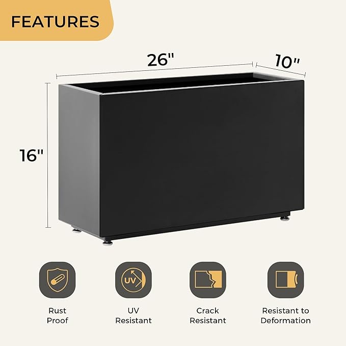 Metal Raised Garden Bed, 16Hx26Wx10D Planter Box for Plants, Vegetables & Vines, Features Drainage Holes, Black