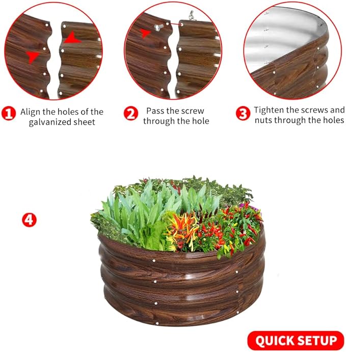 Galvanized Steel Raised Garden Bed, Large Outdoor Metal Planter Box Big Flower Plant pots for Patio Backyard Porch Deck Planting Flowers Vegetables and Herbs (Wood Grain, 4 ft)