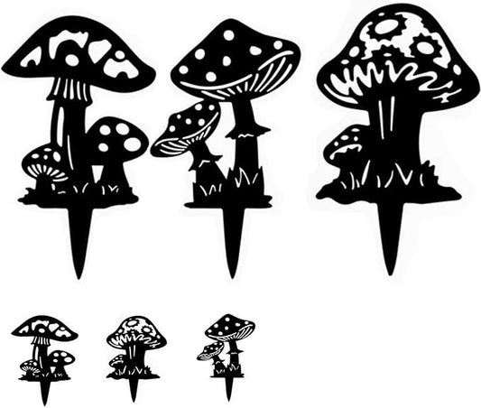 Decorative Mushroom Garden Stakes, Black Garden Mushroom Tale Mushroom Garden Stakes Metal Silhouette Art(6, Matte Black)