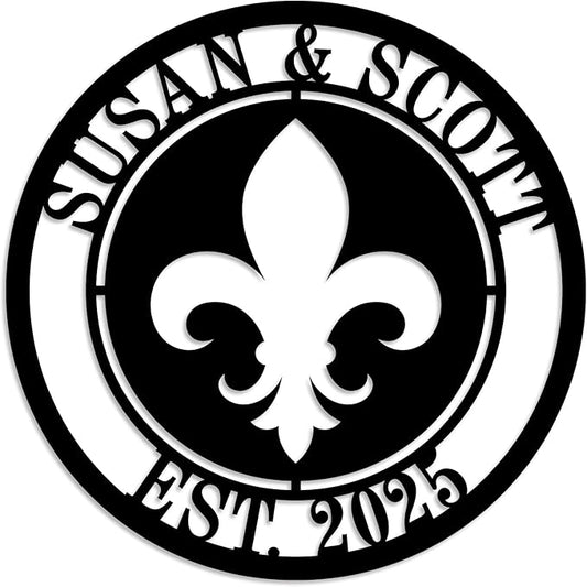 Personalized Fleur de Lis Metal Wall Sign, Personalized Metal Sign, Custom Fleur de Lis Name Signs,Last Name Signs, Custom Front Door Hanger,Wedding Gift