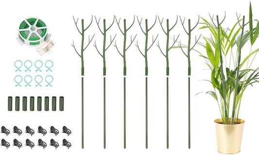 uxcell Plant Support Stakes Set, 6 Pcs Twig Plant Stem Support Structures 27.5" Plants Branches Supports with Extension Poles, Orchid Clips, Plants Tie for House Potted Monstera, Green