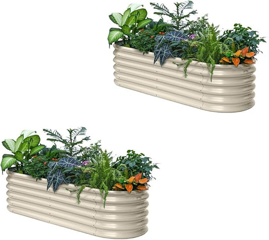 2-Pack Galvanized Raised Garden Bed 6x2x1.5 ft, 17" Tall Metal Planter Boxes Outdoor for Vegetable, Above Ground Raised Bed Kit for Gardening, Durable Zn-Al-Mg Coated Flower Bed - Sand Beige