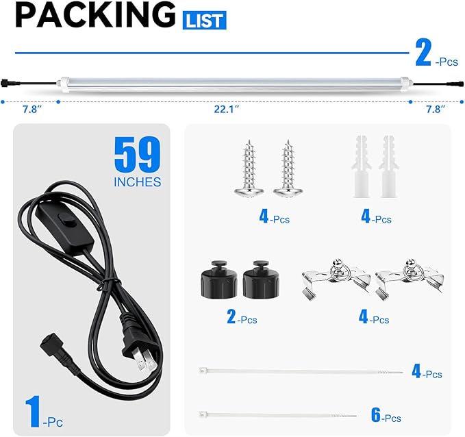 JESLED Waterproof Plant Grow Lights, 2FT Full Spectrum Grow Light, 48W(2 X 24W,300W Equiv), Linkable Led Grow Light Strip for Greenhouse, Plant Shelves, Plug and Play, Pinkish White, 2-Pack