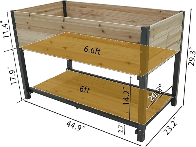 Raised Garden Planter Box with Storage Shelf, 45 inch Elevated Wood Planting Bed, Metal Frame