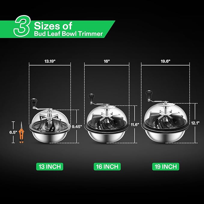 VIVOSUN 16 inch Bud Leaf Bowl Trimmer- Clear Visibility Dome, Sharp Stainless Steel Blades for Spin Cut & Solid Metal Gear Box, Hand Pruner Included (Upgraded Version)