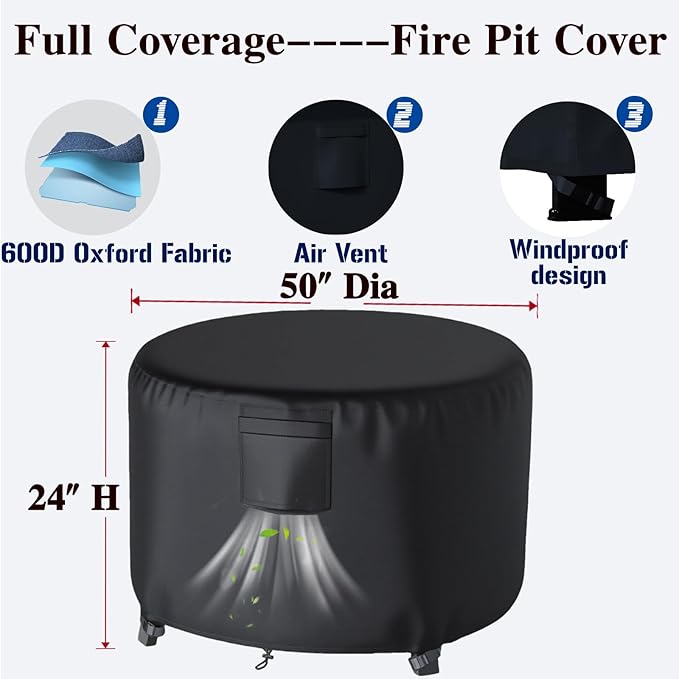 Chinchilla Heavy Duty 50 Inch Round Fire Pit Cover - 100% Waterproof & Weatherproof, Durable All-Season Protection for 48/49/50 Inch Propane Fire Pits and Tables