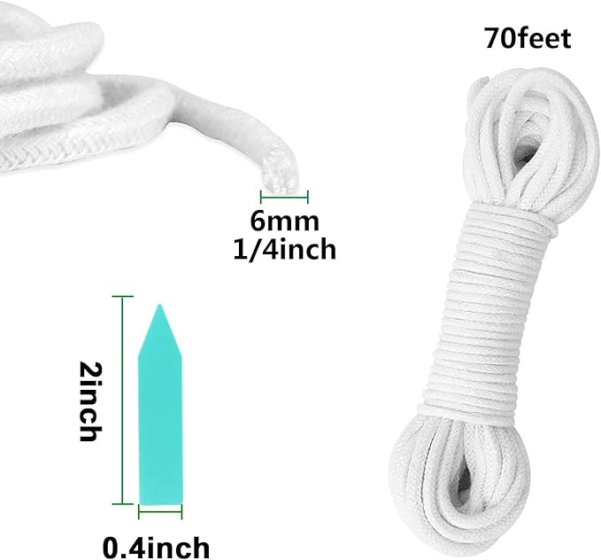 Augshy 1/4 Inches Self Watering Wick Cord String, Cotton Rope for DIY Plant Automatic Watering Device (70 Feet)