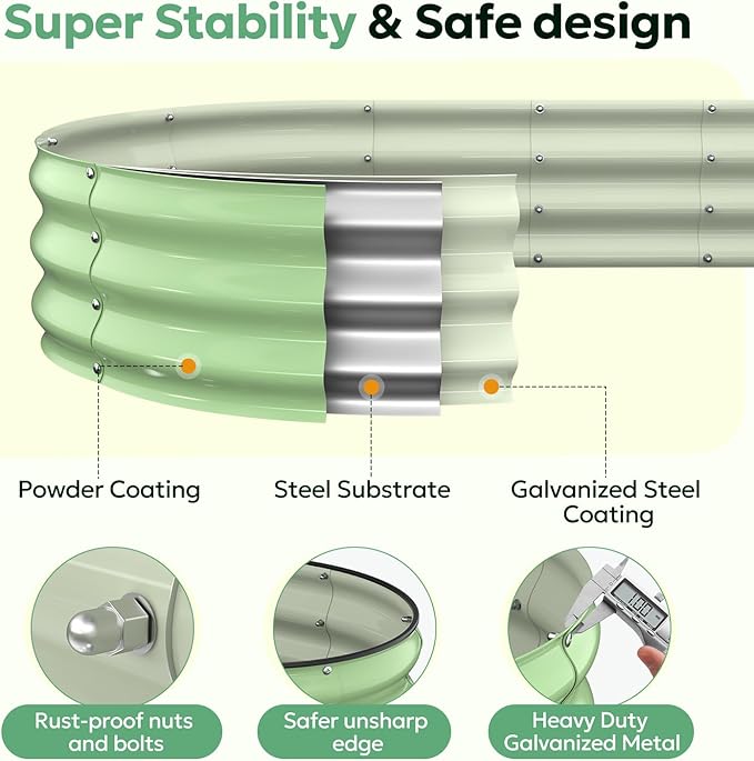 Galvanized Raised Garden Bed, Oval Planter Raised Bed 4x2x1ft Metal Raised Garden Bed Outdoor for Growing Vegetables, Flowers, Herbs, Metal Planter Box for Yard, Patios, Balconies(Fruit Green)