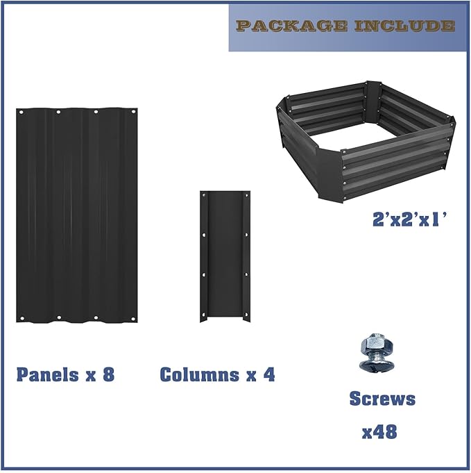 2x2x1FT Black Metal Raised Garden Bed Kit, Galvanized Outdoor Garden Bed Planter Box for Vegetables, Flowers, Herbs, Succulents and More