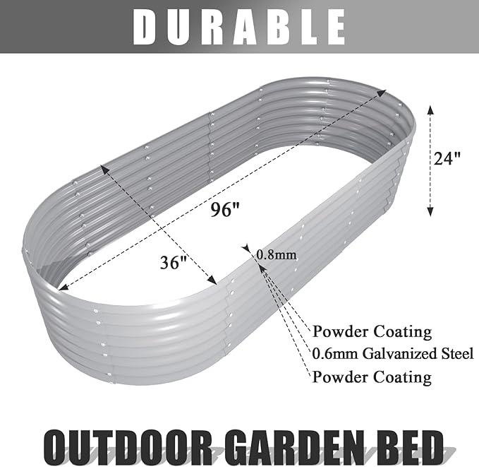 8 Pack 8x3x2FT Galvanized Raised Garden Bed Kit Oval Metal Ground Planter Box Outdoor Bottomless Planter Raised Beds for Vegetables Flowers Herbs Fruits, Gray