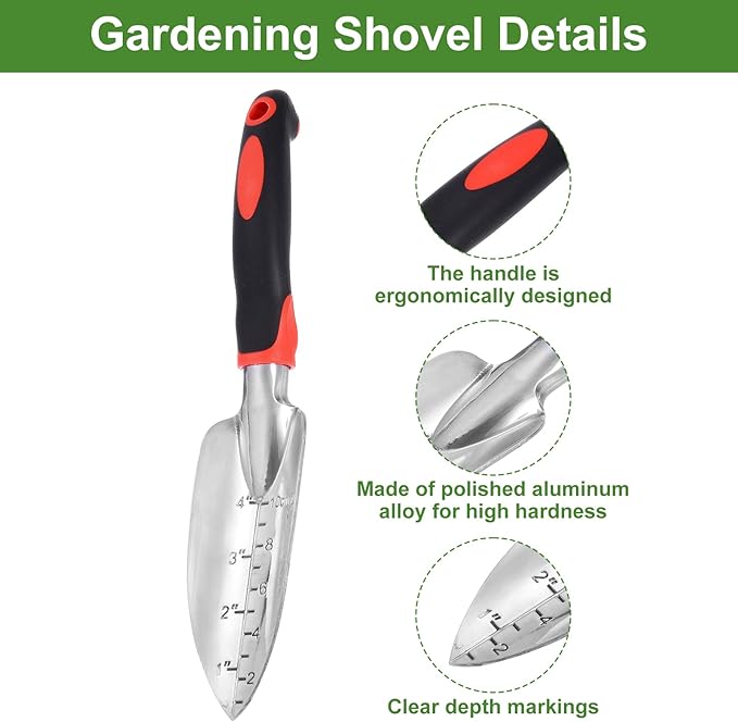 HARFINGTON 2pcs Garden Hand Shovels 11.8" Measurements Aluminum Transplanting Trowel Small Gardening Hand Tools for Planting, Red