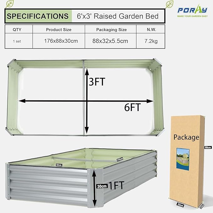 porayhut 6'x3' Raised Garden Bed Pack of 2,Kit Easy Set-up Planter Box for Vegetable Fruit,Metal Galvanized Large Size Raised Bed