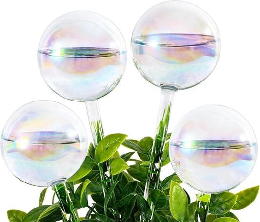 Plant Watering Globes, Iridescent Rainbow Glass Water Bulbs Self Watering Spikes Planter Insert Automatic Plant Watering Device for Indoor and Outdoor Plants (4Pcs, Ball Shaped)
