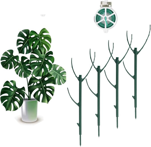 4 Pack Stackable Monstera Plant Support Stakes, 29inch Climbing Plant Sticks Structures with Garden Ties, Durable Alternative to Moss Pole for Indoor Outdoor Plants