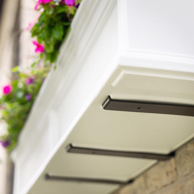 Mayne Fairview 3ft Durable Self Watering Window Box Planter with Wall Mount Brackets, UV & Weather Resistant, Double Wall Design, New England Architecture for Outdoor Décor, White