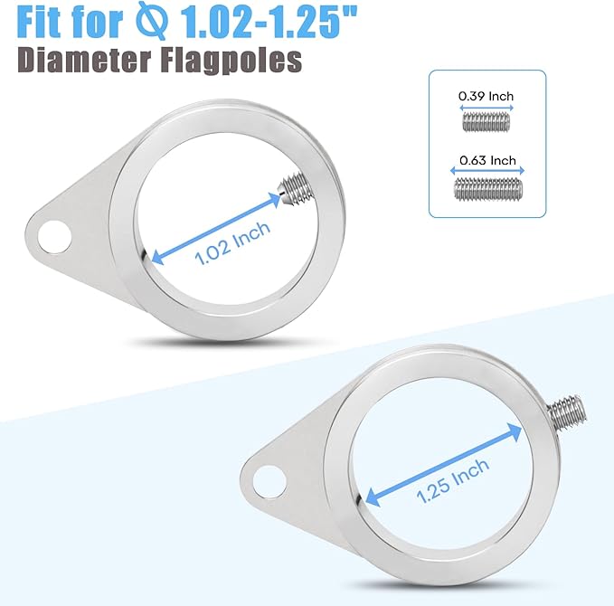 1.25" Flag Pole Rings, 2 Pcs Aluminum Alloy Spinning Flag Pole Ring Clips Swivels, 360° Rotating Anti Wrap Flagpole Ring Hardware with Aluminum Carabiners for 1.02-1.25" Diameter