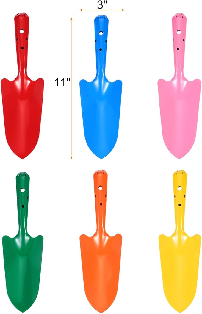 HARFINGTON 18pcs Mini Colorful Metal Hand Shovel 11" x 3" Digging Trowel Set Transplanting Garden Tools for Flower Soil Digging Planting Weeding Transplanting Garden, 6 Colors