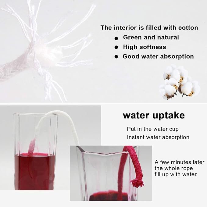 Augshy 1/4 Inches Self Watering Wick Cord String, Cotton Rope for DIY Plant Automatic Watering Device (70 Feet)