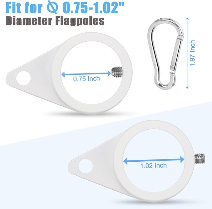 1" White Flag Pole Rings, 2 Pcs Anti Wrap Aluminum Alloy Flag Pole Clips Swivels, 360° Rotating Flagpole Flag Mounting Rings, Spinning Flag Pole Kit for 0.75-1.02" Diameter (Φ1, White)