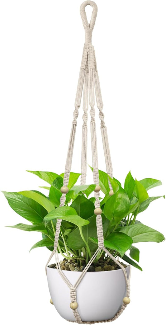 USLAI Macrame Plant Hanger Indoor Outdoor, Up to 4-15 inch Pot, Strong Hanging Planter Basket, Boho Home Decor, 35 Inch, Ivory (POTS NOT Included)
