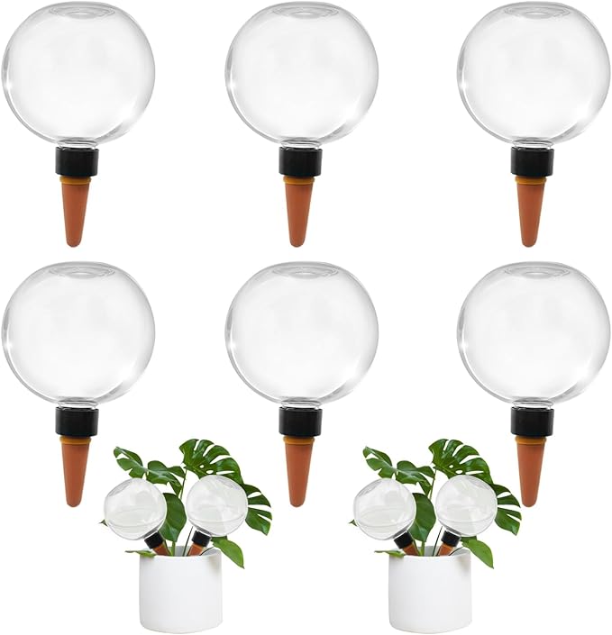 6 Pack Self Watering Globes for Indoor Plant Plastic Water Bulbs 17.5 oz Automatic Watering Planter Insert Top Fill with Slow Release Control Plants Watering Devices System, Water Spikes Stakes