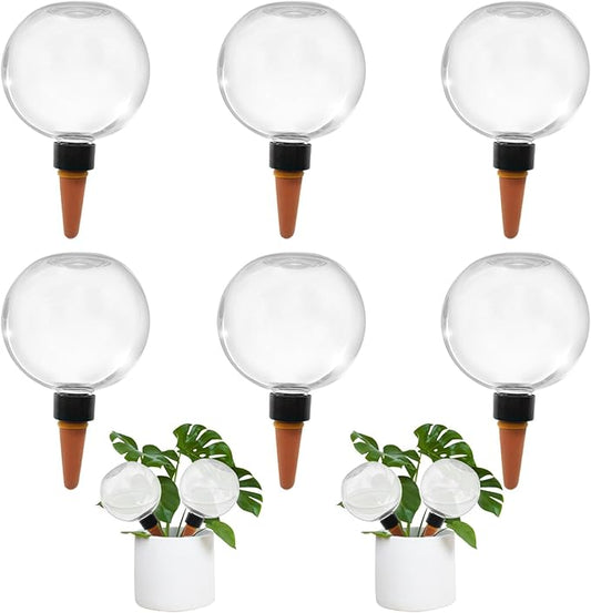 6 Pack Self Watering Globes for Indoor Plant Plastic Water Bulbs 17.5 oz Automatic Watering Planter Insert Top Fill with Slow Release Control Plants Watering Devices System, Water Spikes Stakes